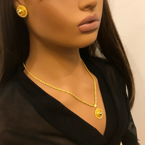 Gold Jewelry Set for Women, African Jewelry Set, Gold Necklace, Gold Earrings - Picture 2 of 9